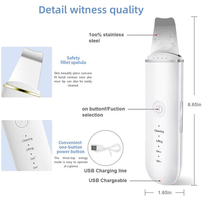 Exfoliant Hozro ultrasonic electric pentru curatarea profunda a pielii, instrument de frumusete, eliminare puncte negre, curatare pori, lifting ten, skin scrubber, peeling HOZRO