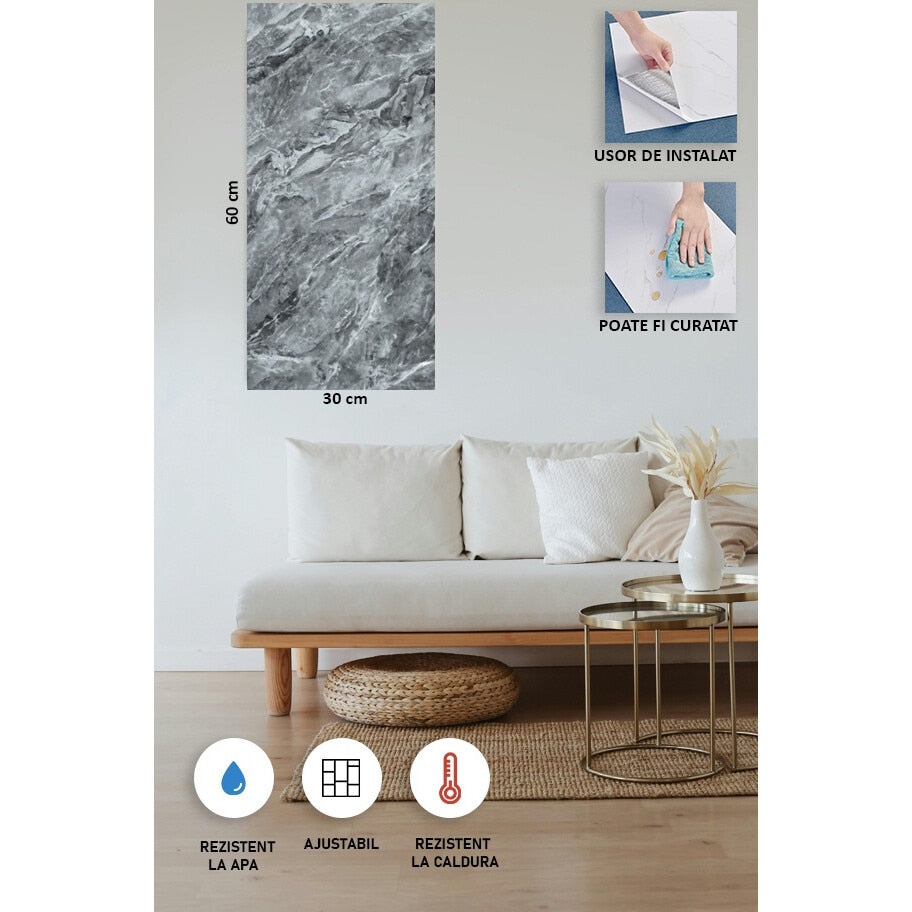Set placi Hozro, Tapet imitatie Marmura decorativa, autoadezive, model abstract, 30x60 cm, P8807, grosime 2mm BESTSELLS