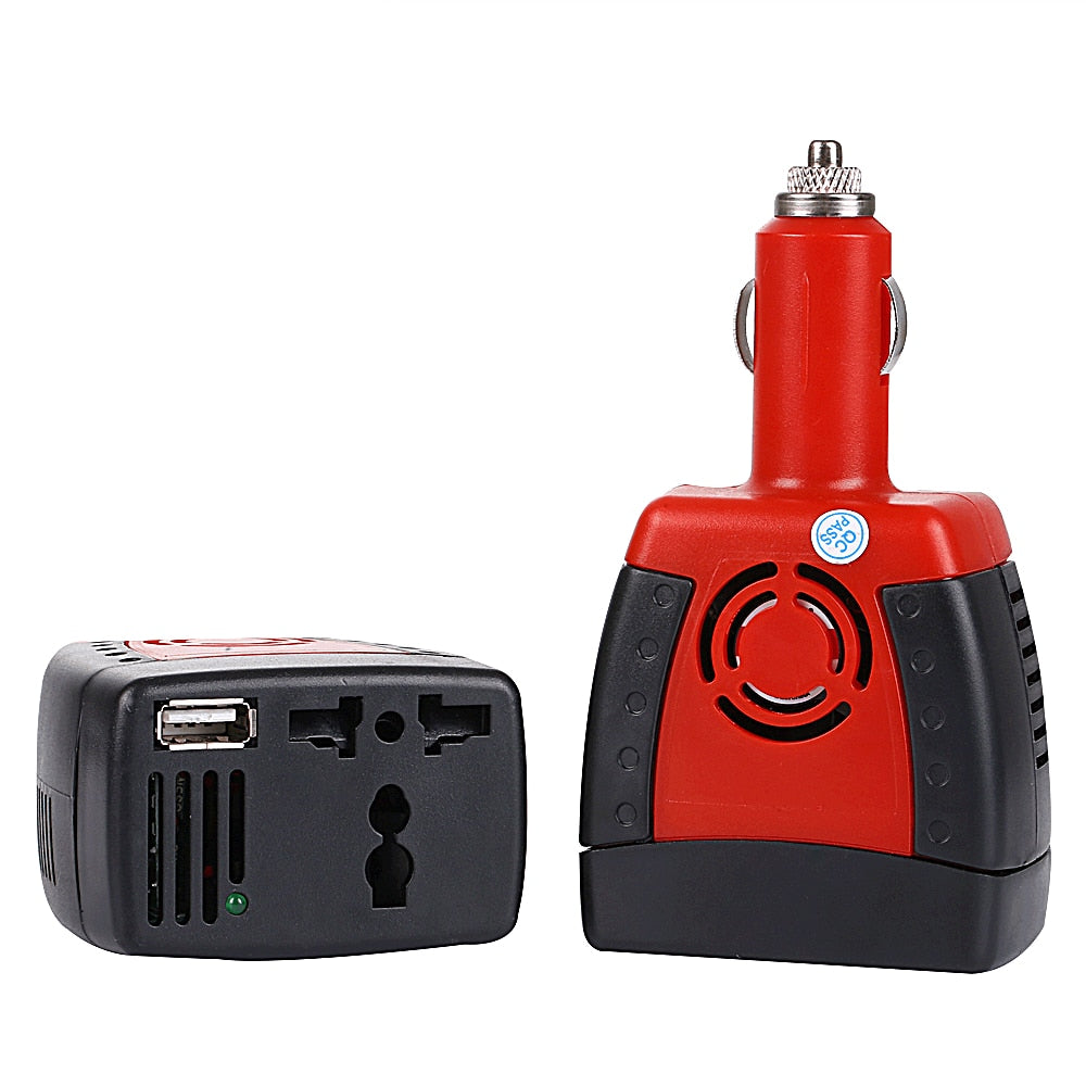 Invertor de Tensiune Auto 12V-220V My Home 150W – Convertor Auto cu Port USB 2.1A, Roșu/Negru HOZRO
