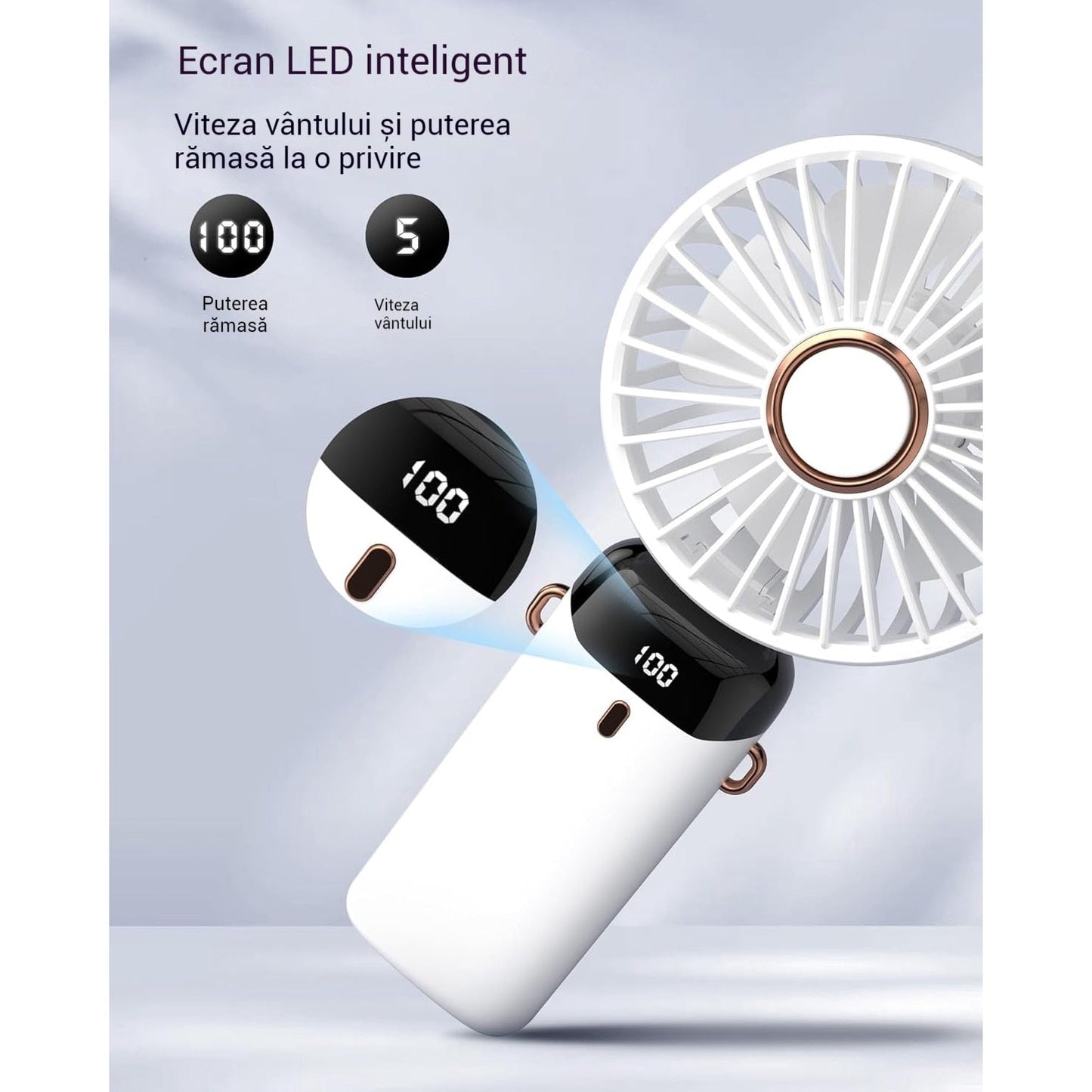 🎁 1+1 GRATIS – Ventilator Portabil HOZRO, 4 în 1 cu Aromaterapie 💨 De Mână, Birou, Gât, LCD, USB, 12h Autonomie, 4000 mAh HOZRO
