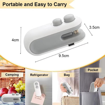 Mini Aparat de Sigilat si Taiat Pungi HOZRO, Portabil, Reincarcabil USB, cu Magnet si Cutit Integrat, Ideal pentru Pungi de Gustari si Alimente, Alb BESTSELLS