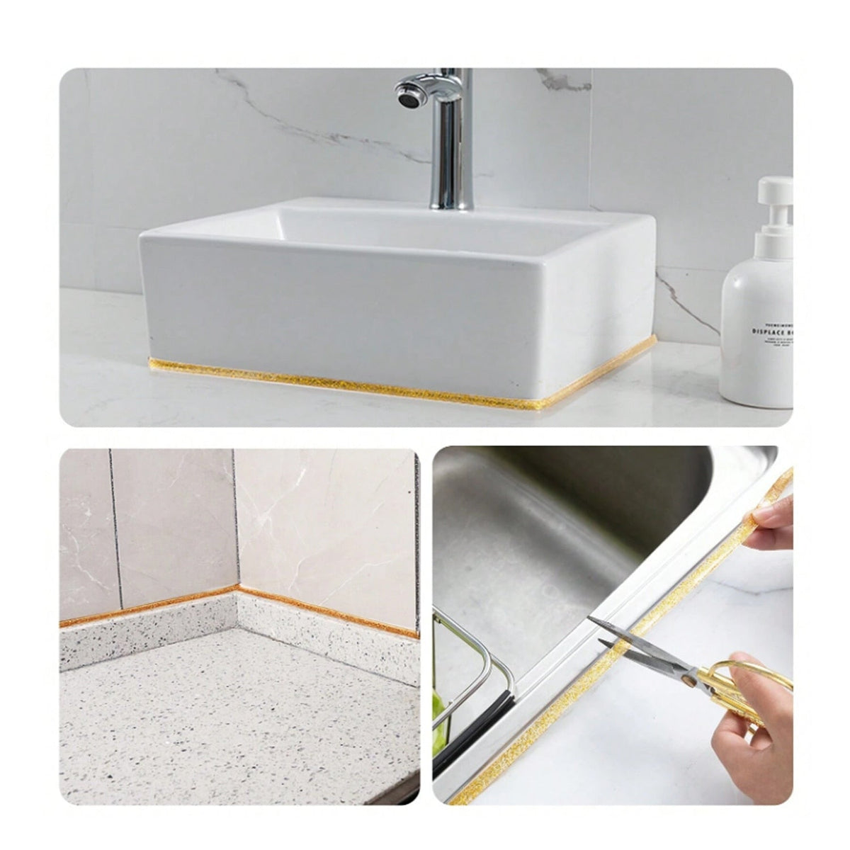Banda Etansare Cada, Plita, Vas WC, Cabina de Dus, Ferestre si Alte Obiecte, Puternic Autoadeziva, Auriu, 8 mm x 6 m, Hozro® HOZRO