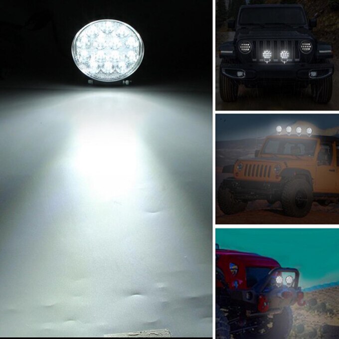 Lumină Profesională Hozro– Proiector LED auto, rotund, 42W, 14 leduri, pentru offroad, vanatoare, pescuit, utilaje,  Iluminare Puternica HOZRO