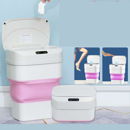 Cos inteligent,  Hozro , de gunoi electric Smart Trash Can, cu senzor de miscare, pliabil, 8 l-17.5 l, alb/albastru/roz HOZRO