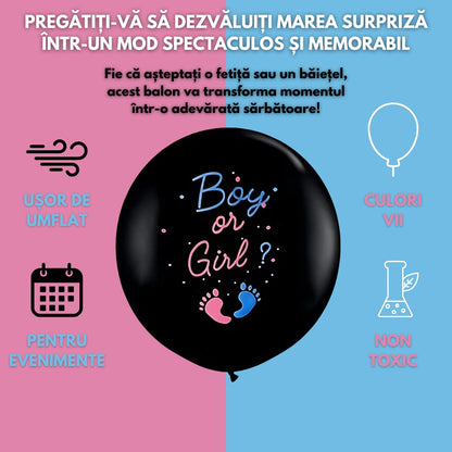 Set 2 baloane Gender Reveal, fetita sau baietel, Balon 90 cm, si 75 baloane 30 cm, roz, transparent, bleu, alb, HOZRO BESTSELLS