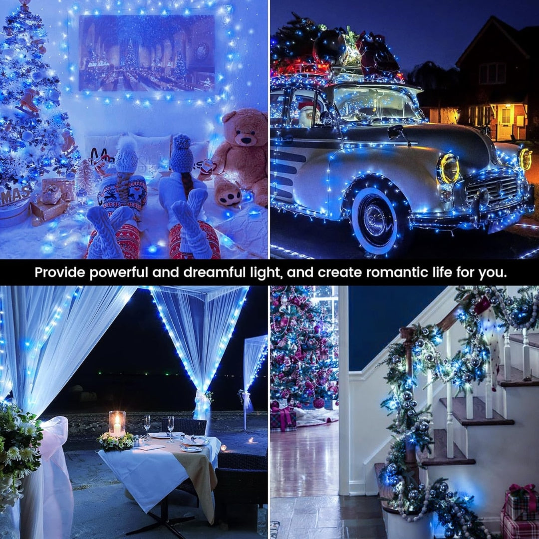 🎄 Instalație de Crăciun Liniară Hozro – 10m, Jocuri de Lumini, Albastru Magic HOZRO