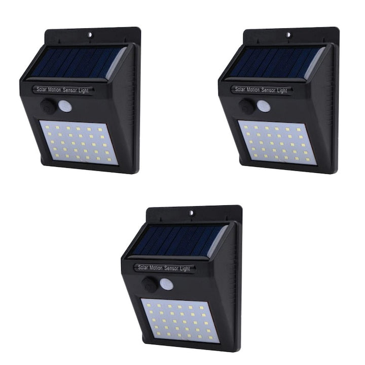 Lampă Solară HOZRO, 30 LEDURI, Senzor de Mișcare, Protecție IP65, Rezistentă la Apă și Intemperii – Iluminat Exterior Eficient pentru Curte, Grădină, Terasă sau Aleii HOZRO