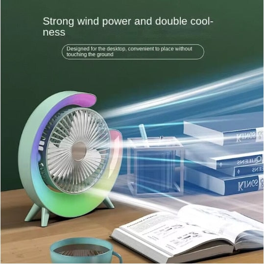 Mini aer conditionat cu ventilatie, HOZRO cu 5 moduri de iluminare LED, ajustabil 180°, alimentare USB-C, portabil, pentru masa sau birou HOZRO