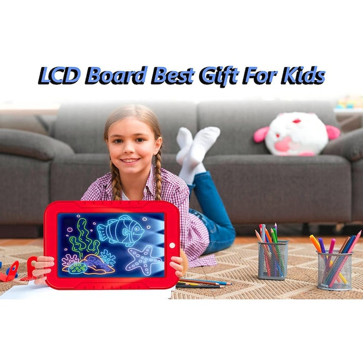 🎨 Tabletă Grafică cu Ecran LCD Magic Pad HOZRO – Lumini LED Interactive, 30 de Șabloane și 3 Pixuri cu Două Capete HOZRO