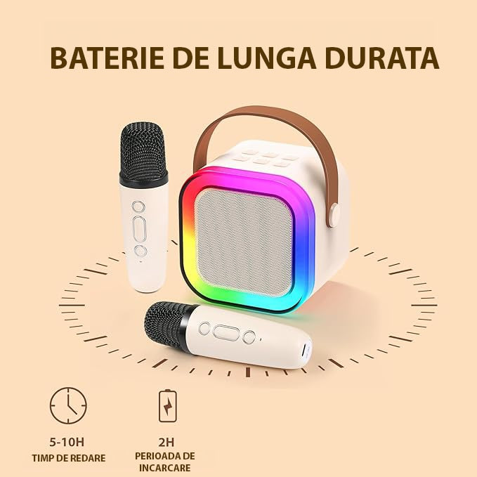 🎤 Set Karaoke Portabil Hozro: Boxă Bluetooth și 2 Microfoane Wireless – Spectacolul Începe Acasă! HOZRO