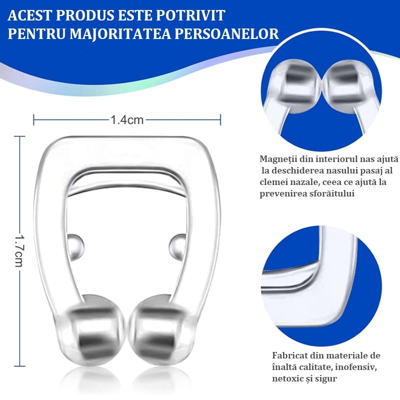 😴 Clips Magnetic Anti-Sforăit Hozro – Silicon Premium, Transparent, cu Etui Igienic Inclus HOZRO