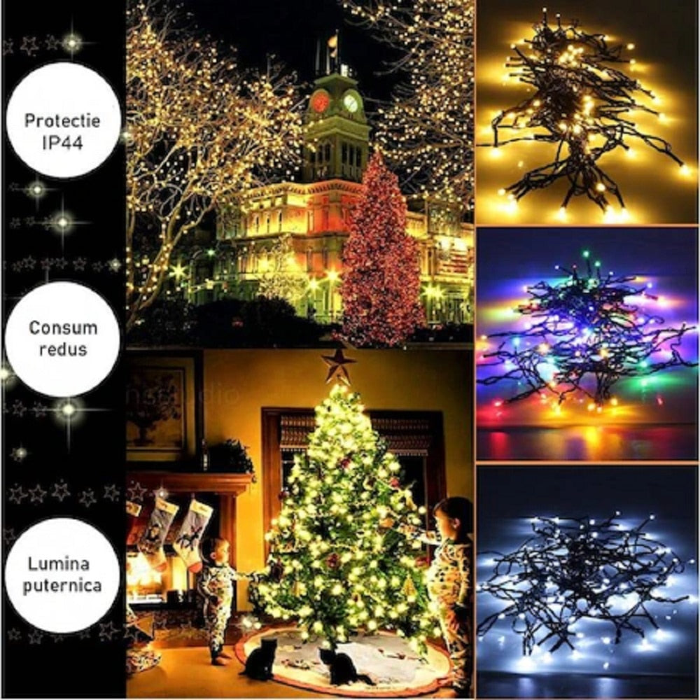 🎄 Instalație de Crăciun Liniară Hozro – 15m, 180 LED-uri, 8 Jocuri de Lumini Multicolore HOZRO