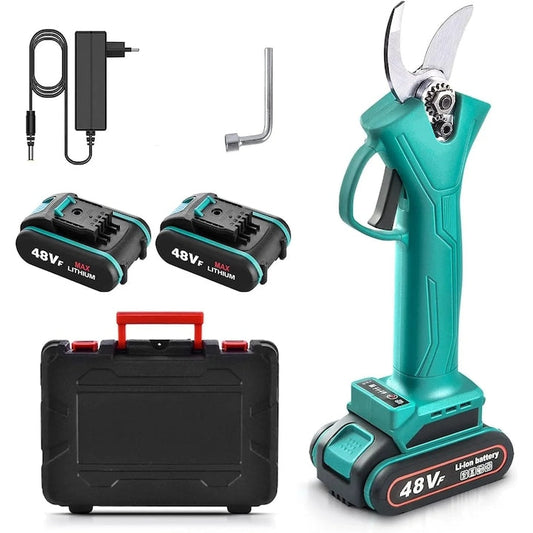 Foarfeca Electrica de Gradinarit HOZRO, 48V cu 2 Baterii Reincarcabile, 2 Lame din Otel Carbon, Set Complet cu Cheie, Imbus, Taiere Reglabila 15–30mm HOZRO