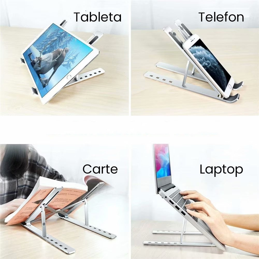 Suport pentru Laptop, HOZRO, Suport Portabil Pliabil, Universal Reglabil Suspendat pentru Tableta, din Aliaj si ABS, 100-160 mm, 26 x 19 x 16 cm, Silver Gray BESTSELLS
