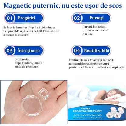 😴 Clips Magnetic Anti-Sforăit Hozro – Silicon Premium, Transparent, cu Etui Igienic Inclus HOZRO