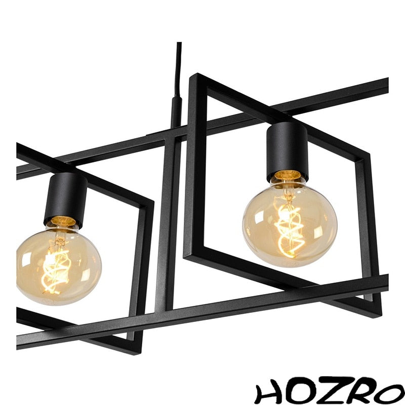 Lustra tip Pendul HOZRO, 4 Becuri, Metal, Suport liniar, Design modern, rafinat, Negru HOZRO
