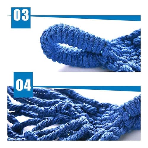 Hamac HOZRO de o persoana, 80 x 200 cm, din bumbac dens, husa depozitare, maxim 150 kg, multicolor, baza lemn, albastru BESTSELLS