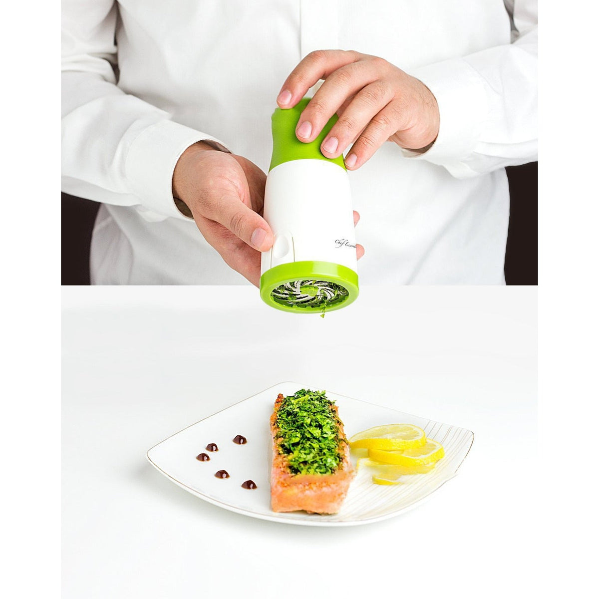 Rășniță Manuală pentru Ierburi Aromatice și Verdețuri HOZRO, Calitate Premium, 6 Lame Ascuțite din Oțel Inoxidabil, Design Ergonomic, pentru Pătrunjel, Mărar, Busuioc sau Mentă, Verde/Alb HOZRO