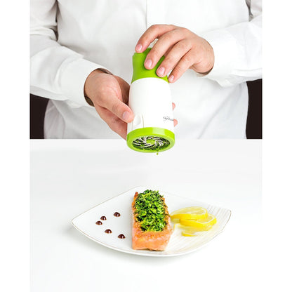 Rășniță Manuală pentru Ierburi Aromatice și Verdețuri HOZRO, Calitate Premium, 6 Lame Ascuțite din Oțel Inoxidabil, Design Ergonomic, pentru Pătrunjel, Mărar, Busuioc sau Mentă, Verde/Alb HOZRO