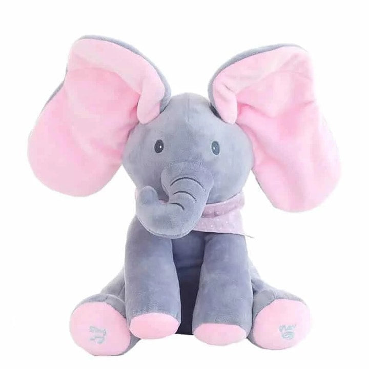 🐘 Elefănțelul Interactiv Cucu-Bau HOZRO – Jucăria de Pluș care Cântă și Își Mișcă Urechile (30 cm) HOZRO