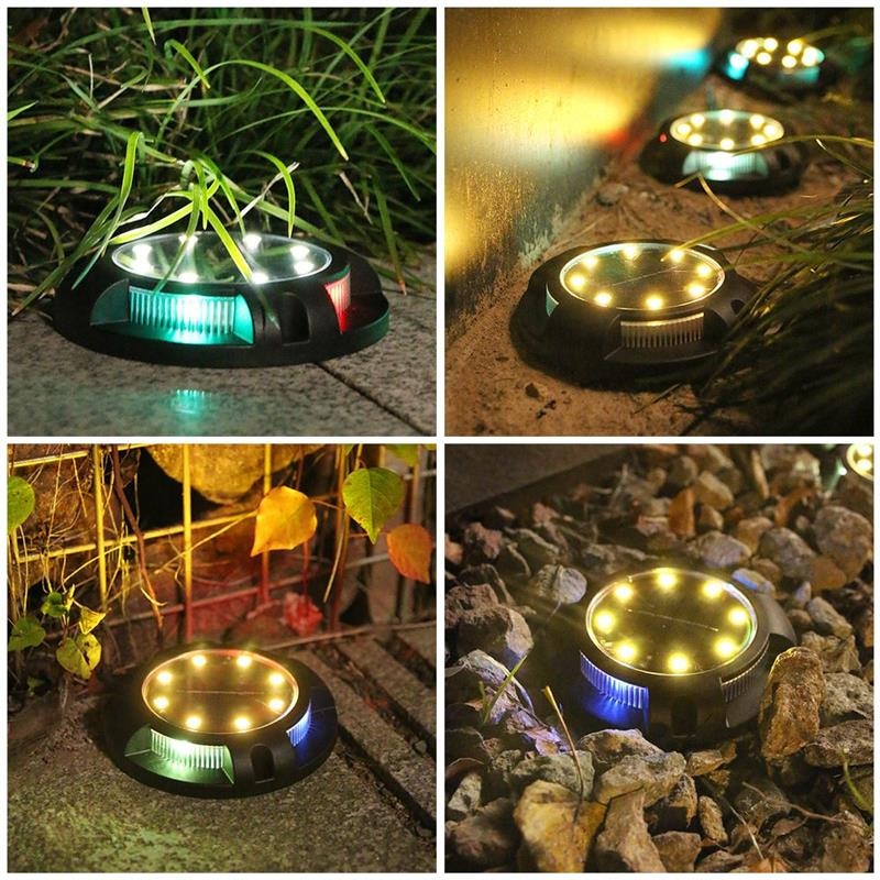 Set 4 Lămpi Solare Tip Spot pentru Grădină HOZRO – 12 LED-uri (8 Alb Cald + 4 RGB Laterale), IP65 HOZRO