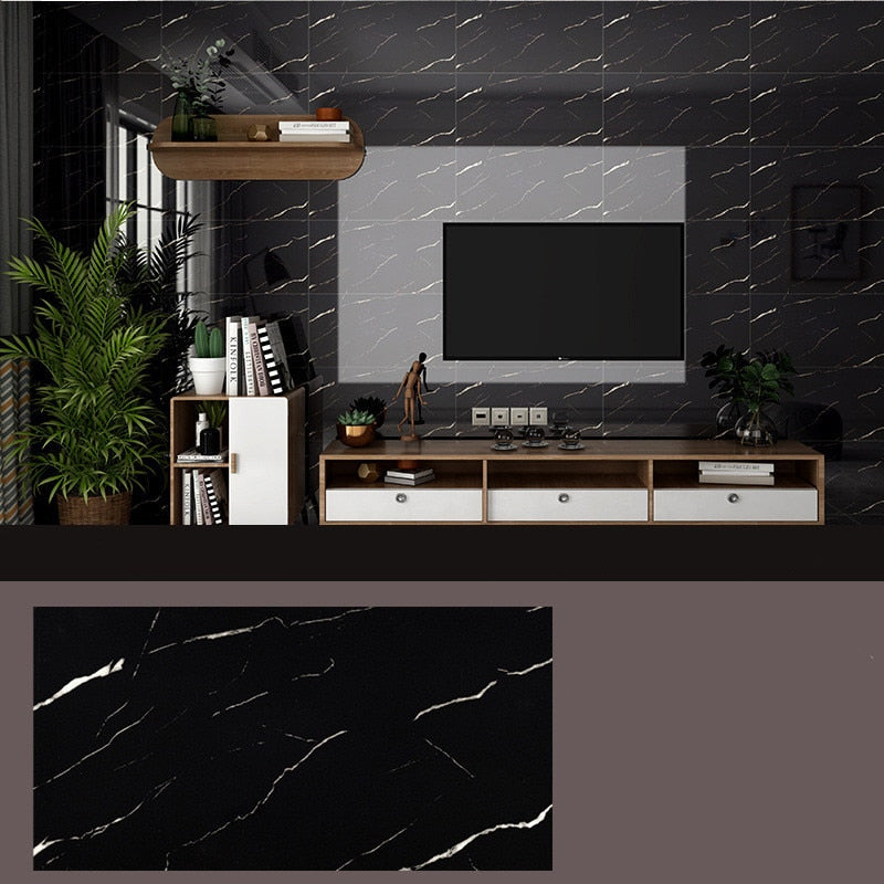 Set placi Hozro, Tapet imitatie Marmura decorativa, autoadezive, grosime 2mm, dimensiuni 30x60cm, P8809, Marmura Midnight Black HOZRO