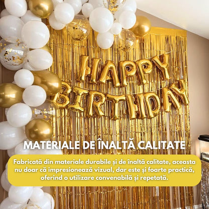 🌟PACHET PETRECERE BALOANE-  HOZRO Set 166 baloane Arcada din latex Hozro®, auriu/alb, 25 cm, Cu confetii + 4 bucati Perdea petrecere Gold BESTSELLS