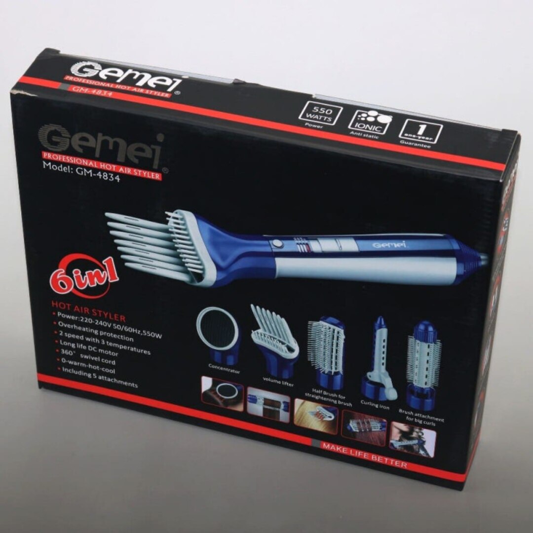 Perie HOZRO, uscator de par pentru coafarea si uscarea parului GM 4834 - 6 in 1 cu duze 19, 5 x 5 cm, putere 550W, 2 viteze cu 3 temperaturi diferite BESTSELLS