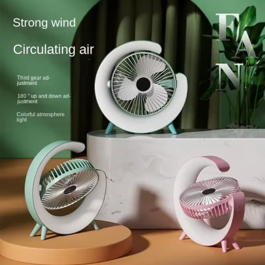 Mini aer conditionat cu ventilatie, HOZRO cu 5 moduri de iluminare LED, ajustabil 180°, alimentare USB-C, portabil, pentru masa sau birou HOZRO