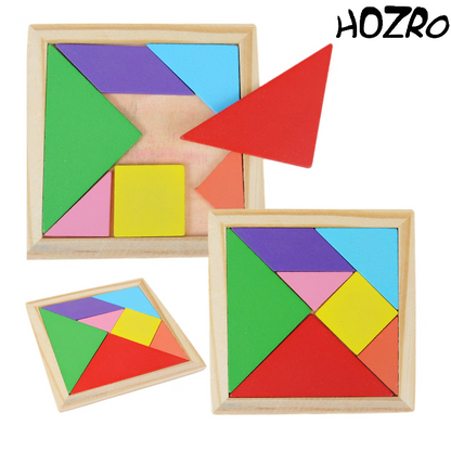 Tangram Joc Educativ HOZRO, din Lemn – Puzzle Clasic Chinezesc, Dezvoltă Creativitatea, Logica și Motricitatea Fină, Ideal pentru Copii și Adulți, Distracție Interactivă la Școală sau Acasă HOZRO
