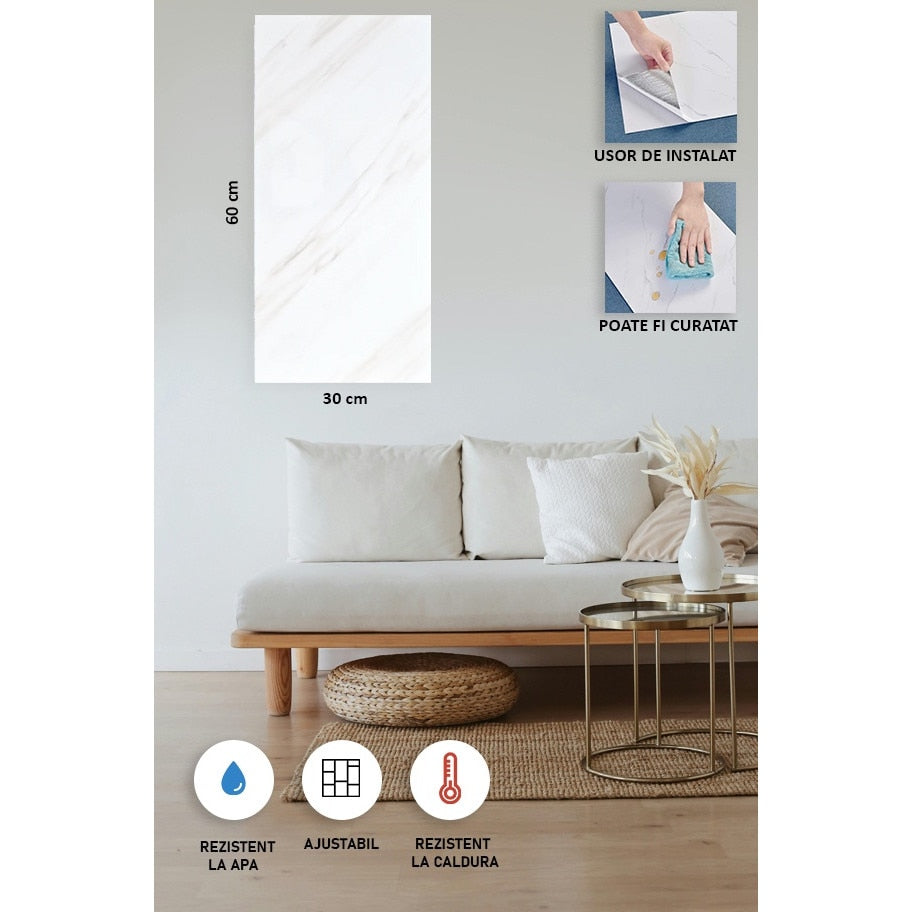 Set placi Hozro, Tapet imitatie Marmura decorativa, autoadezive, model abstract, 30x60 cm, P8801, grosime 2mm BESTSELLS