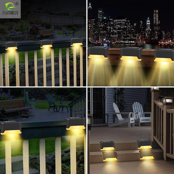Set 4 Lampi solare HOZRO, design modern și compact, protecție IP65 rezistentă la apă și praf, ideale pentru fațadă, gard, terasă si trepte, Led Alb Cald HOZRO