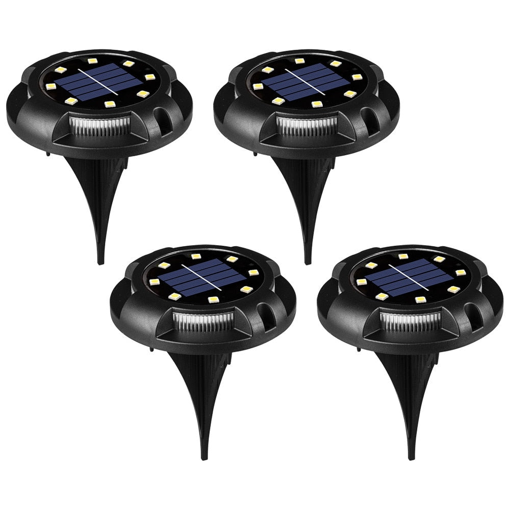 Set 4 Lămpi Solare Tip Spot pentru Grădină HOZRO – 12 LED-uri (8 Alb Cald + 4 RGB Laterale), IP65 HOZRO
