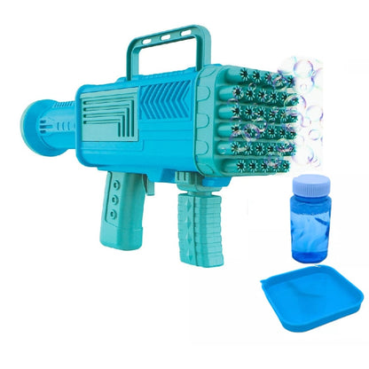 Pistol pentru facut baloane de sapun, 34 de gauri, baloane colorate, recipient si liquid inclus, jucarie de vara pentru activitati in aer liber, 24 cm x 13 cm, albastru deschis, Ideală pentru Copii și Petreceri HOZRO