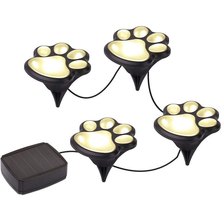 Set 4 Lămpi Solare pentru Exterior HOZRO, Design Lăbuțe Animale, Rezistente la Intemperii, Dimensiuni 9x9 cm, Lumină Albă, Autonomie Mare HOZRO