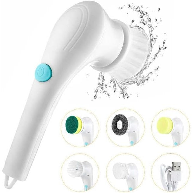 Perie electrica de curatare HOZRO, 5 capete interschimbabile, design ergonomic, functionare fara fir, unelte de curatare pentru bucatarie, baie, podele, alb BESTSELLS