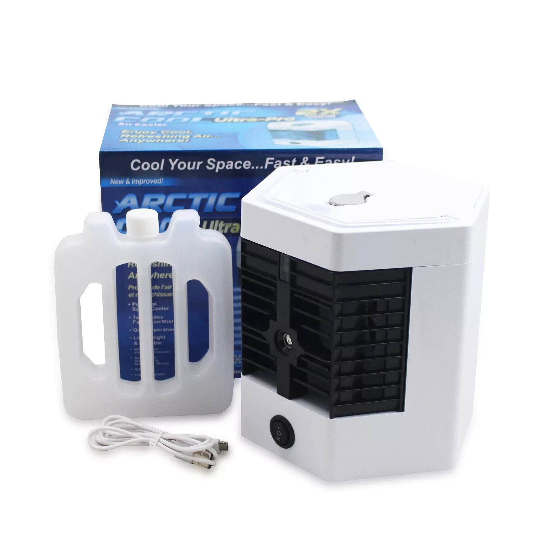 Mini Răcitor Portabil HOZRO, Cooler Arctic Cool Ultra-Pro, 2 Puteri, 10W, Alimentare USB, Alb Umidificare a Aerului cu Rezervor de Apă, Trepte de Viteză Reglabile, Ideal pentru Birou, Dormitor sau Vacanțe HOZRO