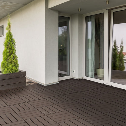 Pavaj pentru Terasă HOZRO, din plastic cu imitatie Lemn cu Sistem Interlocking, Dimensiune 30 × 30 cm – Plăci de Pardoseală pentru Exterior, Impermeabile și Rezistente la Intemperii, Culoare Maro, V0605-13 HOZRO