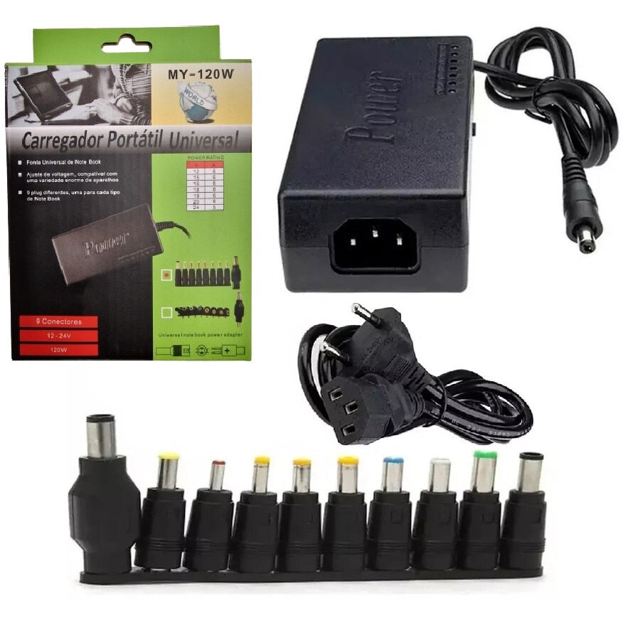 Incarcator HOZRO® Universal Laptop, Telefon, Camera, Alte Gadget-uri cu 9 Mufe de Conectare, Negru, 12V-24V 120W, alimentare priza BESTSELLS