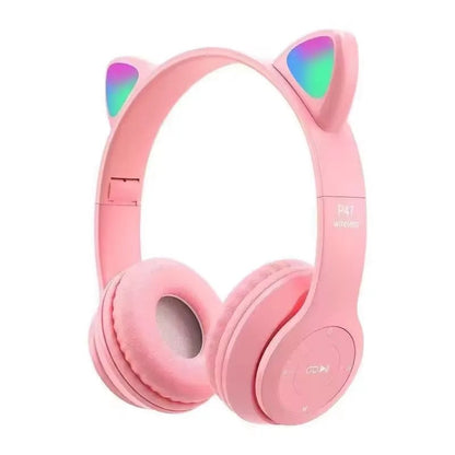 Casti pentru copii Bluetooth, cu urechi de pisica, limitare a volumului de 88 dB si lumina LED, Roz BESTSELLS