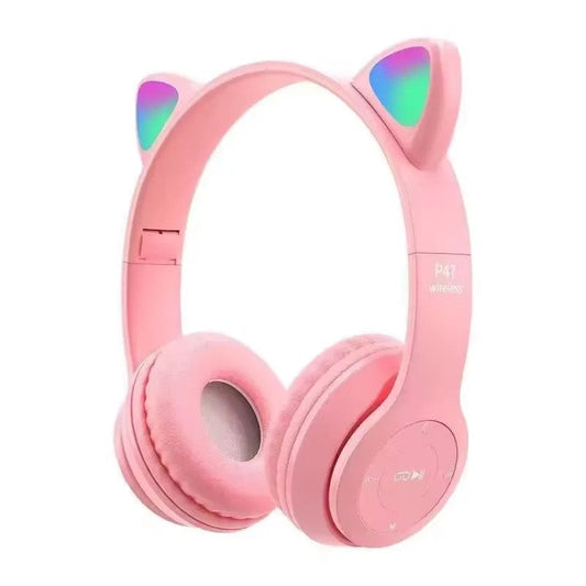 Casti pentru copii Bluetooth, cu urechi de pisica, limitare a volumului de 88 dB si lumina LED, Roz BESTSELLS