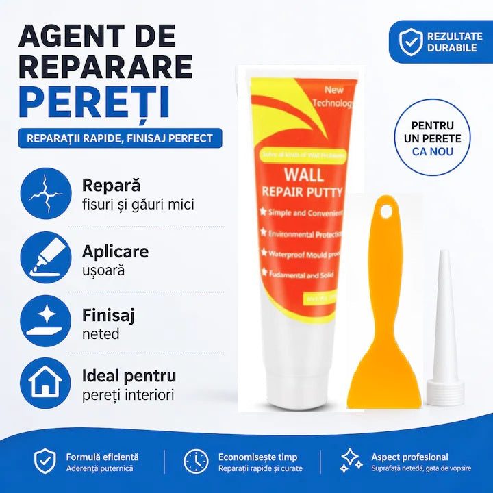 Pasta pentru reparat pereti HOZRO, cu plasture pentru gips-carton, auto-adeziv, cu spatula, alb HOZRO