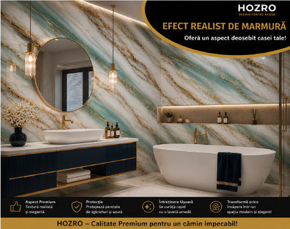 Tapet Autocolant Premium 3D HOZRO – Aspect de Marmură Verde/Gold, 3 x 1.2 m (3.6 mp)- 605-4 HOZRO