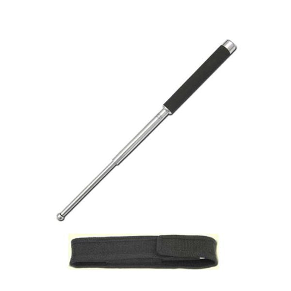 Baston telescopic 64 cm Hozro® din otel inoxidabil cu 3 Elementi cu maner antialunecare si mecanism extensibil design compact si rezistent Gri HOZRO