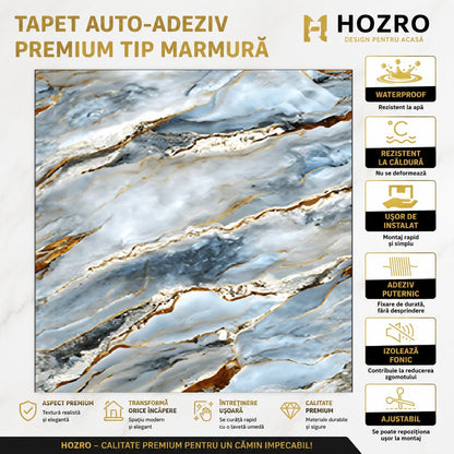 Rola Tapet Autocolant Premium 3D HOZRO – Aspect de Marmură Albastru inchis/Aramiu, 3 x 1.2 m (3.6 mp)- 605-7 HOZRO