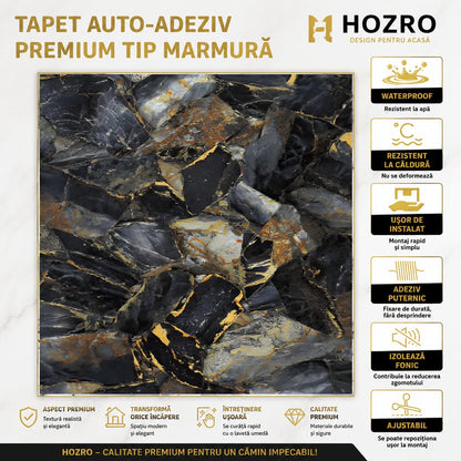Tapet Autocolant Premium 3D HOZRO – Aspect de Marmură Neagra, 3 x 1.2 m (3.6 mp)- 605-3 HOZRO