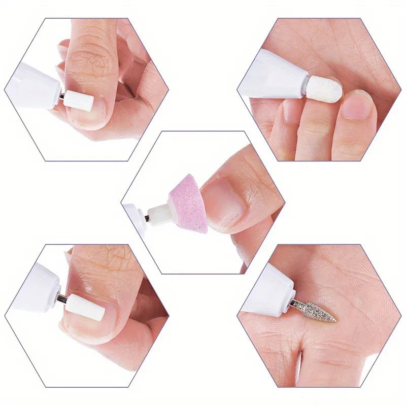 Pila electrica pentru unghii, set mani pedi, cu capetele interschimbabile si doua pile pentru calcai, alb BESTSELLS
