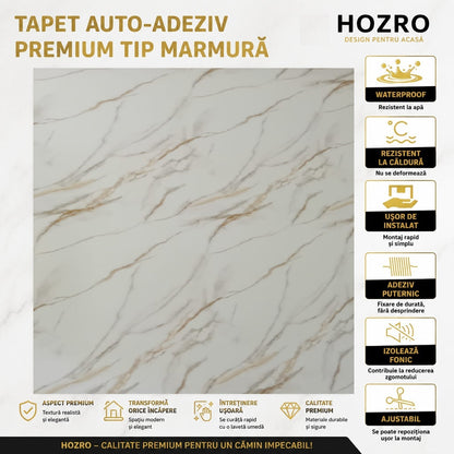 Rola Tapet Autocolant Premium 3D HOZRO – Aspect de Marmură Alb, 3 x 1.2 m (3.6 mp)- 605-1 HOZRO