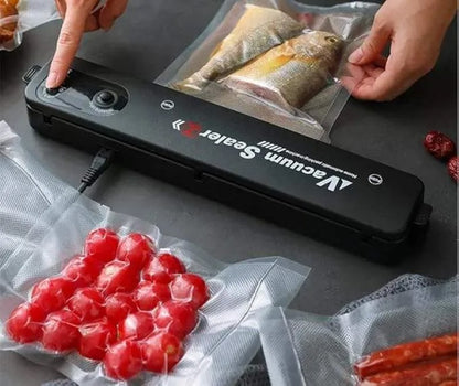 Aparat de vidat si sigilat HOZRO, cu vacuum, pentru carne, legume, fructe, include 10 pungi pentru vidat, negru