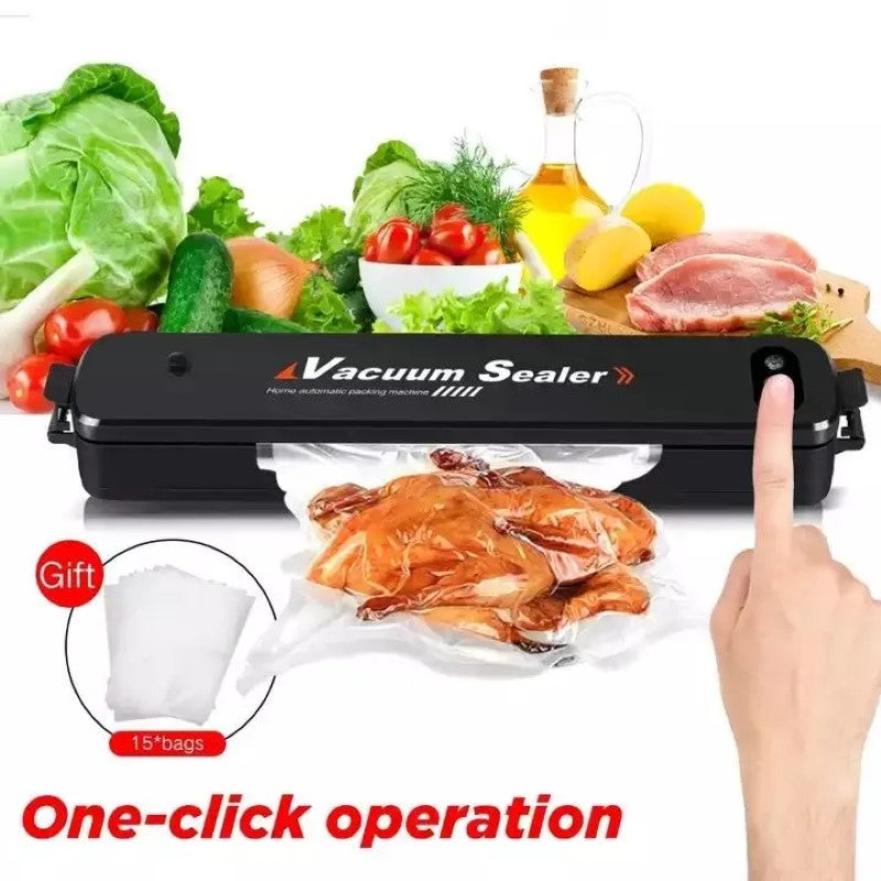 Aparat de vidat si sigilat HOZRO, cu vacuum, pentru carne, legume, fructe, include 10 pungi pentru vidat, negru